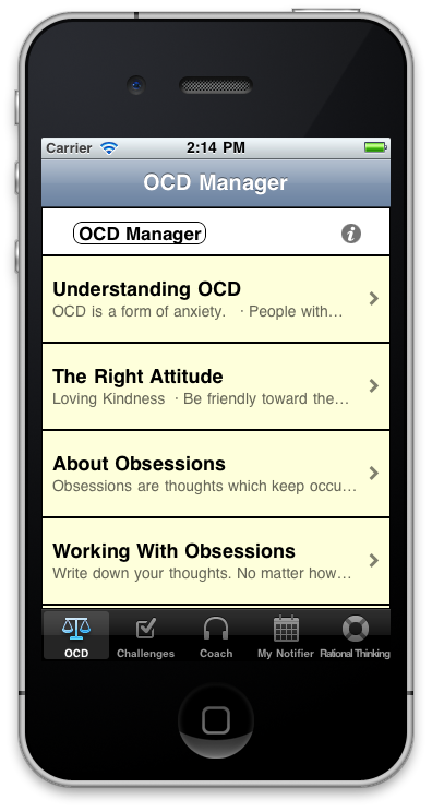 OCD Manager - Cognitive Therapy in the Palm of Your Hand™